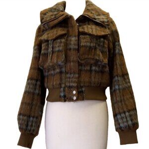 7 For All Mankind Plaid Crop Bomber Jacket
